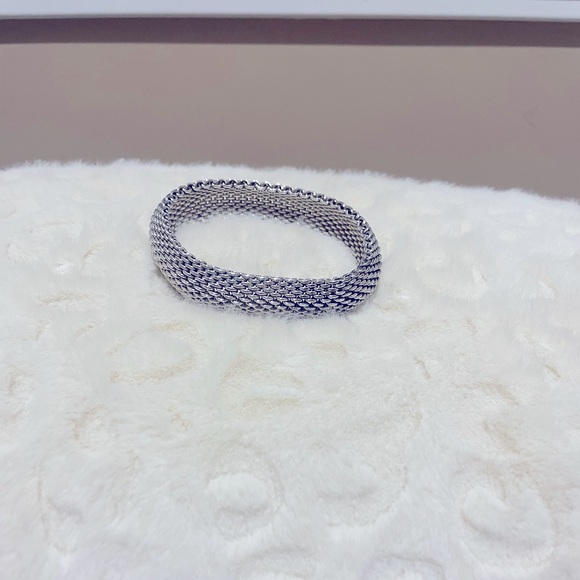 Tiffany & Co. Somerset Mesh Bangle Silver Bracelet W/ Pouch.